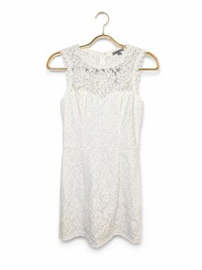 Sleeveless White Lace Mini Dress with Sheer Lace Yoke